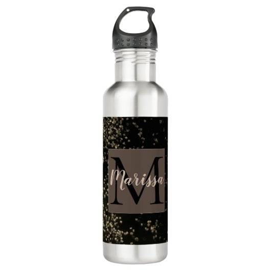 Monogram Chic Gold Confetti Waterfles (Voorkant)