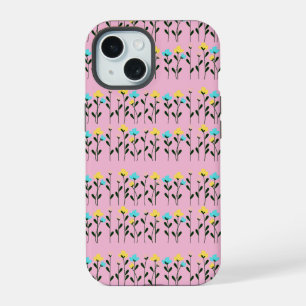 Monogram chic grijs bloemmotief iPhone 15 hoesje