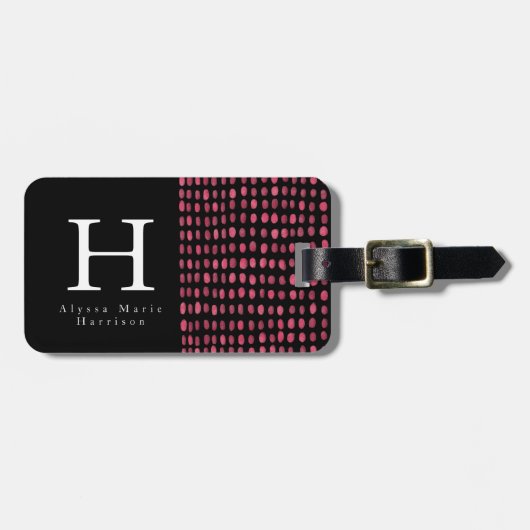 Monogram Chic Modern Black en Roze Bagagelabel (Voorkant horizontaal)