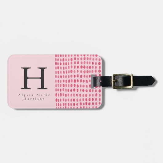 Monogram Chic Modern Bright Roze Bagagelabel (Voorkant horizontaal)