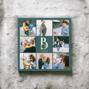 Monogram Chic Multi Photo Blauwgroen Folie Afdrukken