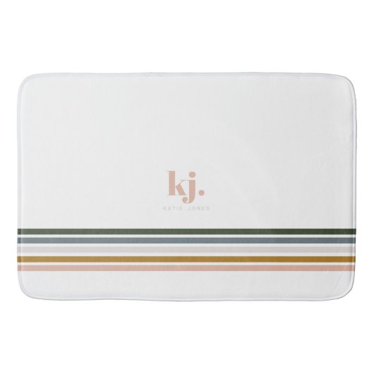 Monogram Chic Retro Stripes Badmat (Voorkant)