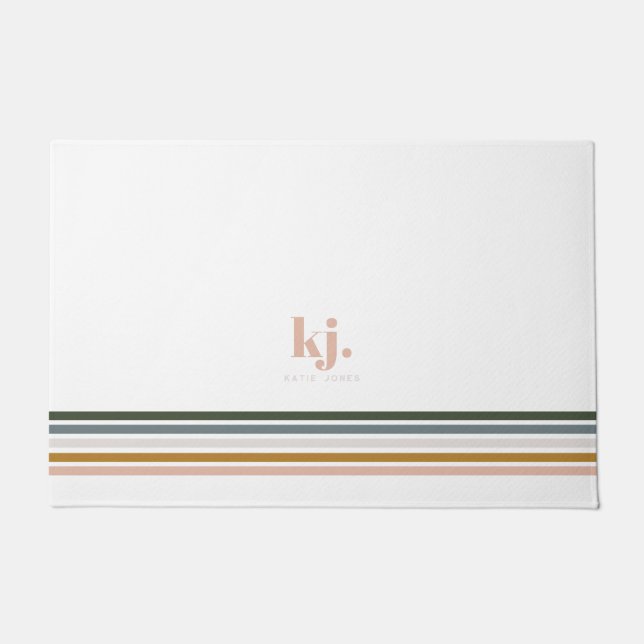Monogram Chic Retro Stripes Deurmat (Voorkant)