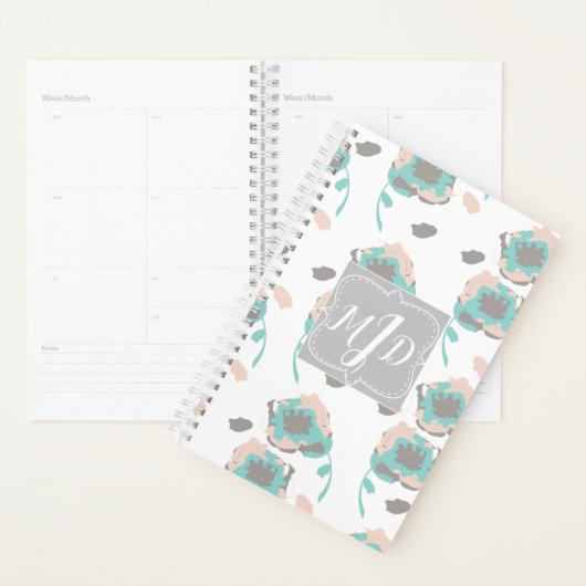Monogram Chic Rose Floral Planner Design (Devant avec enveloppe)