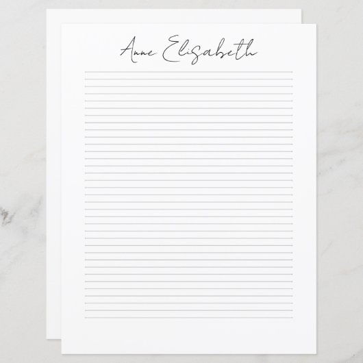Monogram Chic Script Name Stationery Paper (Voorkant / Achterkant)