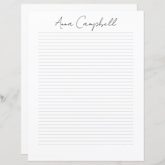 Monogram Chic Script Name Stationery Paper (Voorkant / Achterkant)