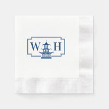 Monogram Chinoiserie Pagoda in Navy Napkins
