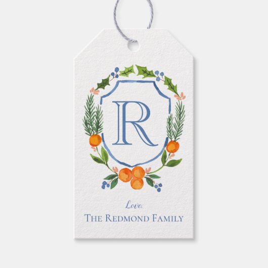 Monogram Chinoiserie Waterverf Citrus Crest Cadeaulabel (Voorkant)