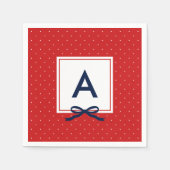 Monogram Chique Blauw Lint Rood en Wit Polka Dot Servet (Voorkant)