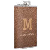 Monogram Chique Bruin Leer Naam Script Modern Heupfles (Rechts)