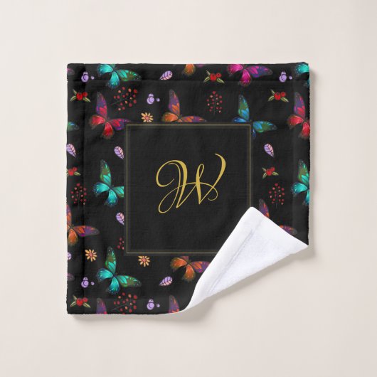 Monogram chique Fancy vlinderpatroon Bad Handdoek (Wasdoekje)