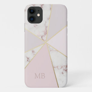 Monogram Chique Marmer Geometrisch Roze Goud iPhone 11 Hoesje