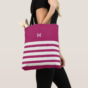 monogram Chique strepen Berry Canvas tas