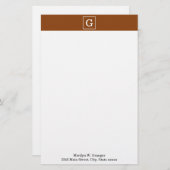 Monogram Chocolade Brown White Initiaal Briefpapier (Voorkant / Achterkant)