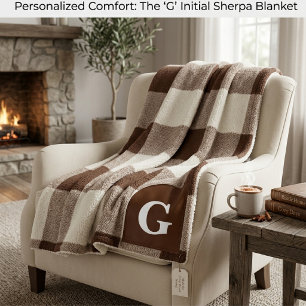 Monogram chocolade geruit, bruine buffelprint fleece deken