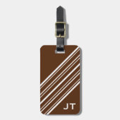 Monogram Chocolate Brown en White Pinstripe Bagagelabel (Voorkant verticaal)