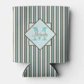 Monogram Chocolate Brown & Mint Green Stripes Blikjeskoeler (Voorkant)