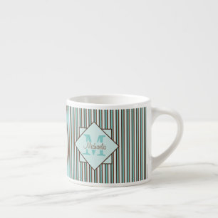 Monogram Chocolate Brown & Mint Green Stripes Espresso Kop