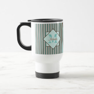 Monogram Chocolate Brown & Mint Green Stripes Reisbeker