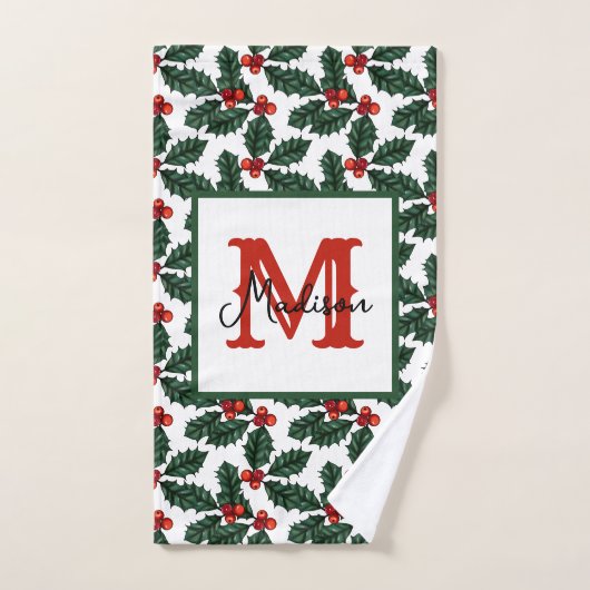 Monogram Christmas Holly Berries (Serviette à main)