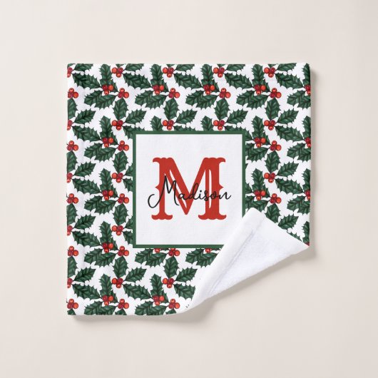 Monogram Christmas Holly Berries (Gant de toilette)