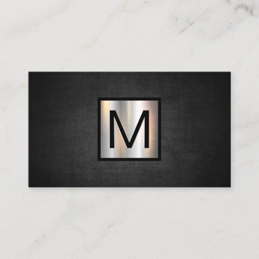 Monogram Chrome Metallic Banner | Donkere Textuur Visitekaartje (Voorkant)