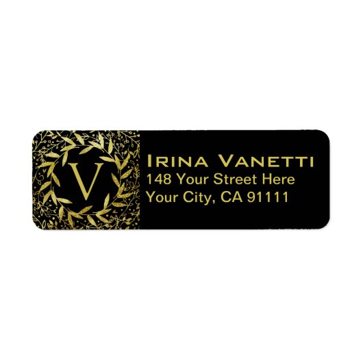 Monogram cirkel van bladeren met een goudglitter etiket (Voorkant)