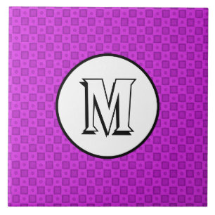 Monogram cirkels en vierkanten op een paars patroo tegeltje
