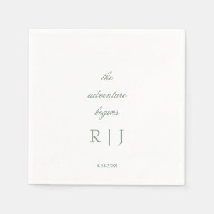 Monogram Citaat Script Tekst Salie Groen Huwelijk Servet