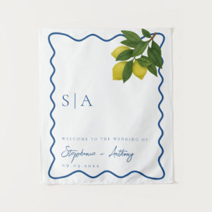 Monogram Citroen, Blauwe Golf Rand Trouw   Wandkleed