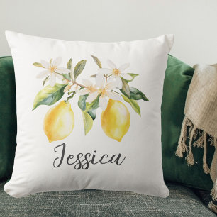 Monogram Citroenfruit Witte Bloemen Boomtak Kussen