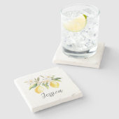 Monogram Citroenfruit Witte Bloemen Boomtak Stenen Onderzetter (Zijkant)