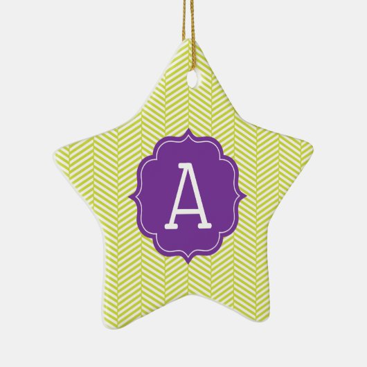 Monogram Citron Chevron met Paars Keramisch Ornament (Rechts)