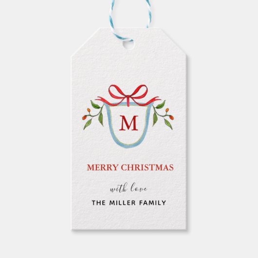 Monogram Citrus Crest Holiday Gift labels Cadeaulabel (Voorkant)