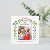 Monogram Citrus Garland Holiday foto Aankondiging (Staand voorkant)