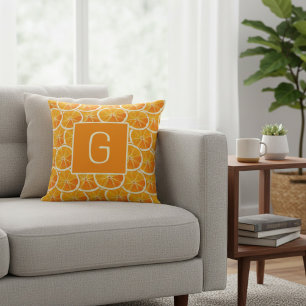 Monogram Citrus Sinaasappel Schijf Worp Kussen