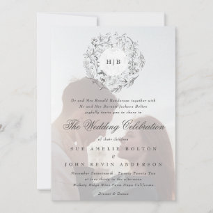 Monogram Classic Botanical Florals Wedding Kaart