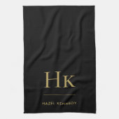 Monogram Classic Eenvoudig Elegant Zwart Goud Theedoek (Verticaal)
