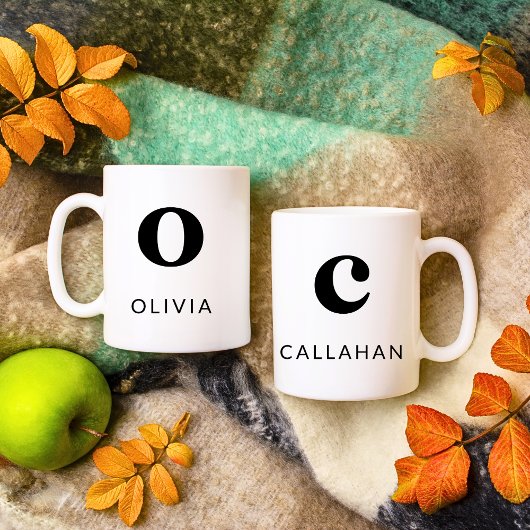 Monogram Classic Elegant 2 Initiaal Zwart Wit Koffiemok