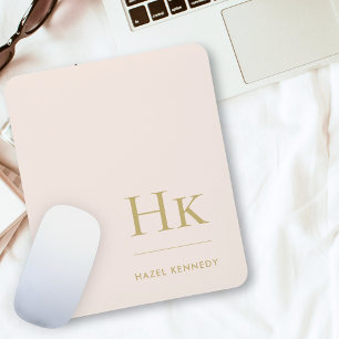 Monogram Classic Elegant Blush Pink Gold Initialen Muismat