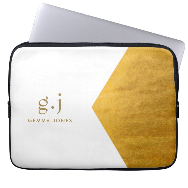 Monogram Classic Elegant Minimaal Goud Wit Laptop Sleeve (Voorkant)