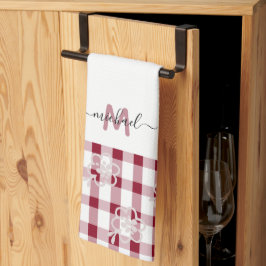 Monogram Classic Elegant Minimaal Rood en Wit Theedoek