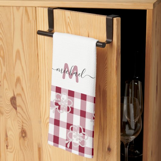 Monogram Classic Elegant Minimaal Rood en Wit Theedoek (Derde Gevouwen)
