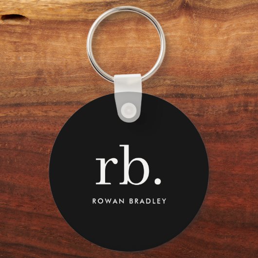 Monogram Classic Elegant Minimal Black en White Sleutelhanger (Voorkant)