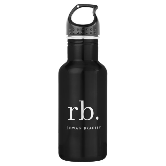 Monogram Classic Elegant Minimal Black en White Waterfles (Voorkant)