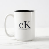 Monogram Classic Elegant Minimal Tweekleurige Koffiemok (Links)