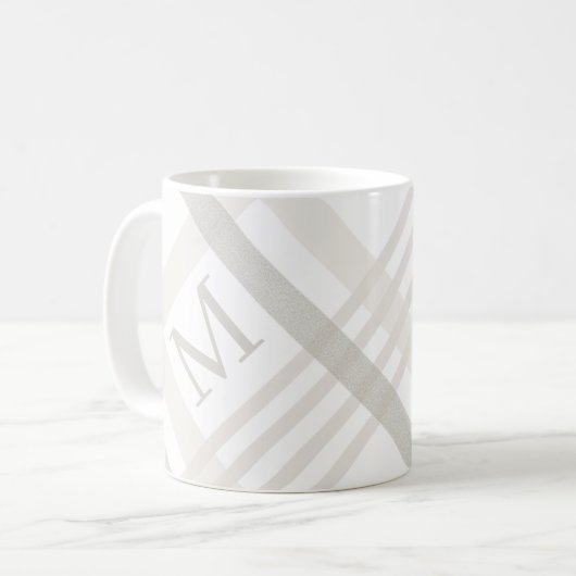 Monogram Classic Elegant Minimal White Plaid Naam Koffiemok (Voorkant links)