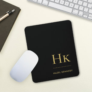 Monogram Classic Elegant Zwart Goud Initialen Muismat
