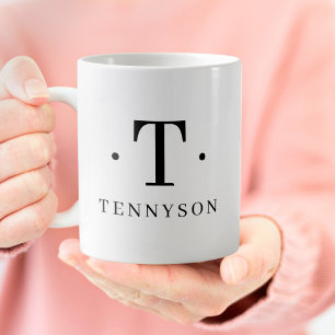 Monogram Classic Elegant Zwart Wit Initiaal Naam Koffiemok