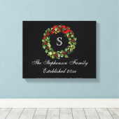Monogram Classic Holly WreatCustom Kerstmis Canvas Afdruk (Insitu (Houten vloer))